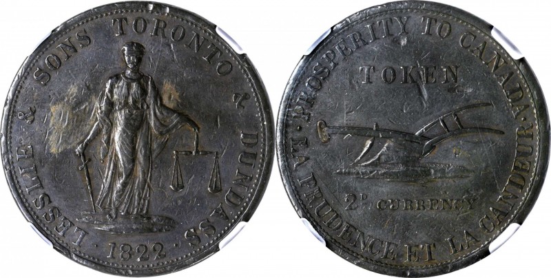 CANADA. Lesslie & Sons Copper 2 Pence Token, 1822. NGC VF Details--Damage.

Ch...