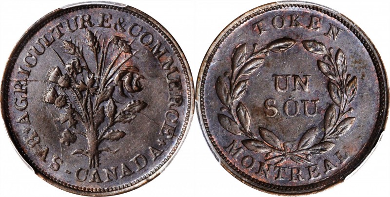 CANADA. Lower Canada. Copper Sou Token, ND (ca. 1830). PCGS MS-62 Brown Gold Shi...