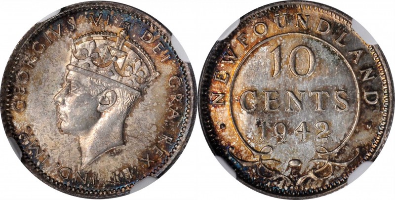 CANADA. Newfoundland. 10 Cents, 1942-C. Ottawa Mint. NGC MS-64.

KM-20. Mostly...
