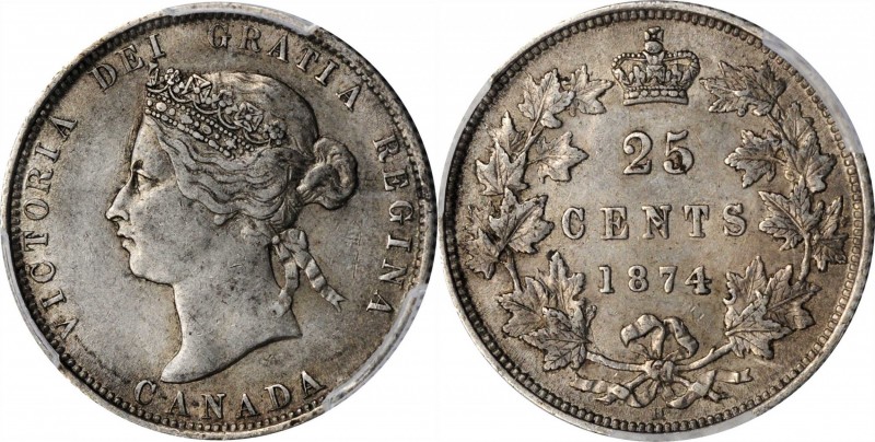 CANADA. 25 Cents, 1874-H. Heaton Mint. Victoria. PCGS AU-50 Gold Shield.

KM-5...