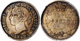 CANADA. 10 Cents, 1870. London Mint. Victoria. PCGS AU-58 Gold Shield.

KM-3. Narrow 0/0 variety. Ever so slightly handled, this minor features some...