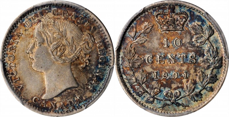 CANADA. 10 Cents, 1901. London Mint. Victoria. PCGS AU-58 Gold Shield.

KM-3. ...