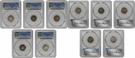 CANADA. Quintet of 10 Cents (5 Pieces), 1870-1900. Victoria. All PCGS Gold Shield Certified.

1) 1870. London Mint. PCGS EF-45. Wide "0". KM-3. 2) 1...