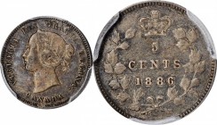 CANADA. 5 Cents, 1886. London Mint. Victoria. PCGS Genuine--Tooled, EF Details Gold Shield.

KM-2. Large 6 variety. Rather deeply toned, with some s...