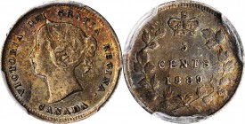 CANADA. 5 Cents, 1889. London Mint. Victoria. PCGS AU-55 Gold Shield.

KM-2. A wholesome overall example, this enchanting minor features some rather...
