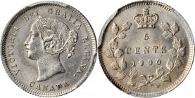 CANADA. 5 Cents, 1900. London Mint. Victoria. PCGS MS-62 Gold Shield.

KM-2. Variety with small date and narrow "0". A steely gray example that is n...