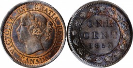 CANADA. Cent, 1859. London Mint. Victoria. PCGS MS-62 Brown Gold Shield.

KM-1. Repunched "5". An exceptionally vibrant and near choice example, wit...