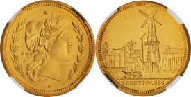 CANADA. Toronto 50th Anniversary Gilt Medal, ND (1884). NGC MS-66.

Diameter: 25mm. Obverse: Liberty head facing right with berried branches left an...