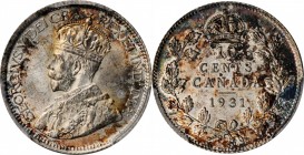 CANADA. 10 Cents, 1931. Ottawa Mint. PCGS MS-64 Gold Shield.

KM-23a. This particularly attractive near Gem offers mostly steel gray surfaces accent...
