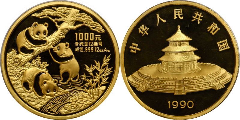 CHINA. 1000 Yuan, 1990. Panda Series. PCGS PROOF-68 Deep Cameo Gold Shield.

F...