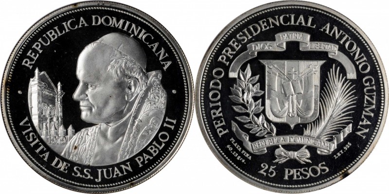 DOMINICAN REPUBLIC. 25 Pesos, ND (1979). NGC PROOF-68 Ultra Cameo.

KM-54. Wei...