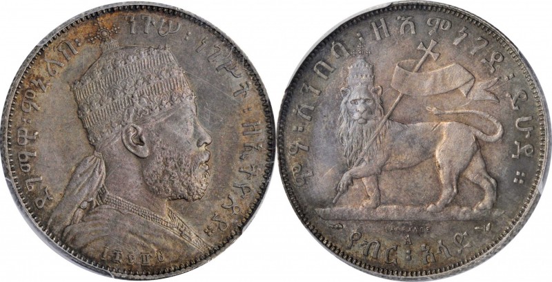 ETHIOPIA. 1/2 Birr, EE 1889-A (1897). Paris Mint. Menelik II. PCGS MS-62.

KM-...