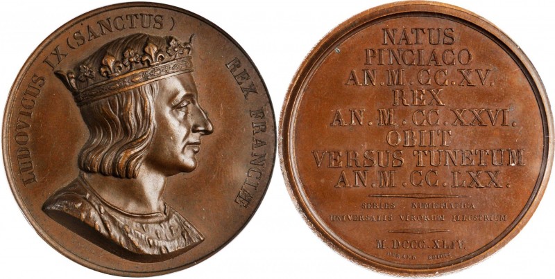 FRANCE. Biographical Bronze Medal, 1844. Louis IX (St. Louis; 1214-70). PCGS SPE...