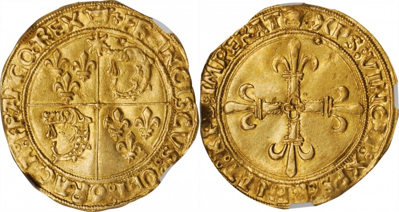 FRANCE. Ecu d'Or, ND (1515-47). Cremieu Mint. Francois I. NGC AU-58.

3.36 gms...