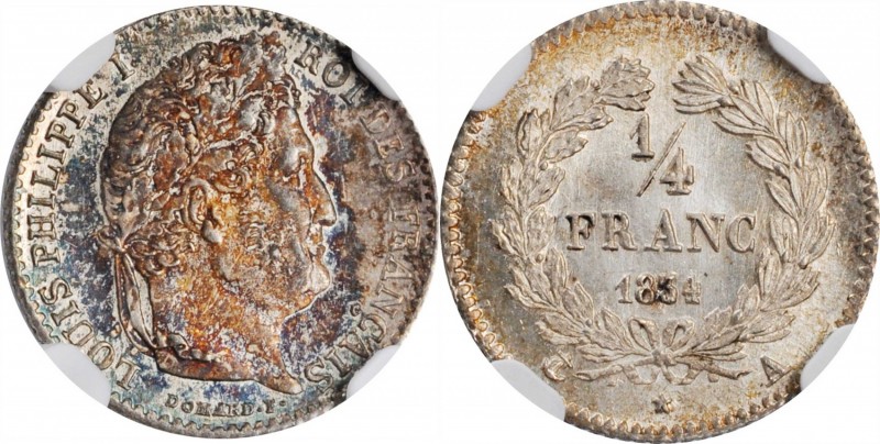 FRANCE. 1/4 Franc, 1834-A. Paris Mint. Louis Philippe I. NGC MS-66.

KM-740.1;...