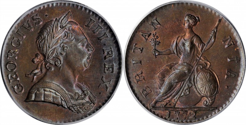 GREAT BRITAIN. 1/2 Penny, 1772. London Mint. George III. PCGS MS-64 Brown.

S-...