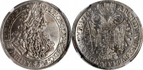 HUNGARY. 1/2 Taler, 1703-KB. Kremnica Mint. Leopold I. NGC MS-65.

KM-251. A type very difficult to locate in Mint State, this stunning Gem presents...