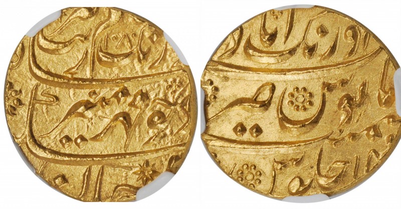 INDIA. Mughal Empire. Mohur, AH 1080 Year 12 (1669). Aurangabad Mint. Aurangzeb ...