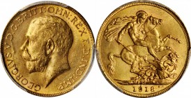 INDIA. Sovereign, 1918-I. Bombay Mint. PCGS MS-63 Gold Shield.

S-3998; Fr-1609; KM-A525. A delightfully choice specimen, presenting great brillianc...