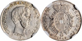 ITALY. Tuscany. 1/2 Paolo, 1853. Leopold II. NGC AU-58.

KM-C-68a. A good deal of mint brilliance remains on this pleasing minor, with some peripher...