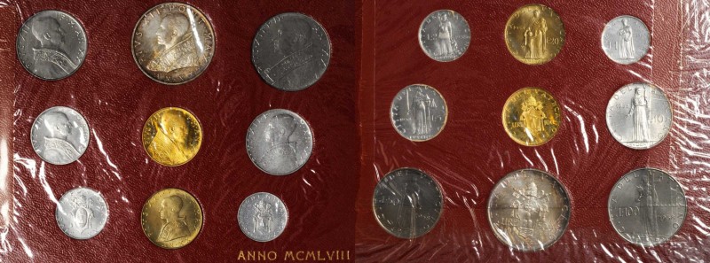 ITALY. Vatican. Mint Set (9 Pieces), 1958 Year XX. Average Grade: GEM UNCIRCULAT...