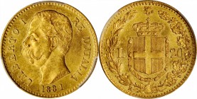 ITALY. 20 Lire, 1881-R. Rome Mint. Umberto I. PCGS MS-64 Gold Shield.

Fr-21; KM-21. A fully brilliant Near Gem, this alluring example presents a ch...