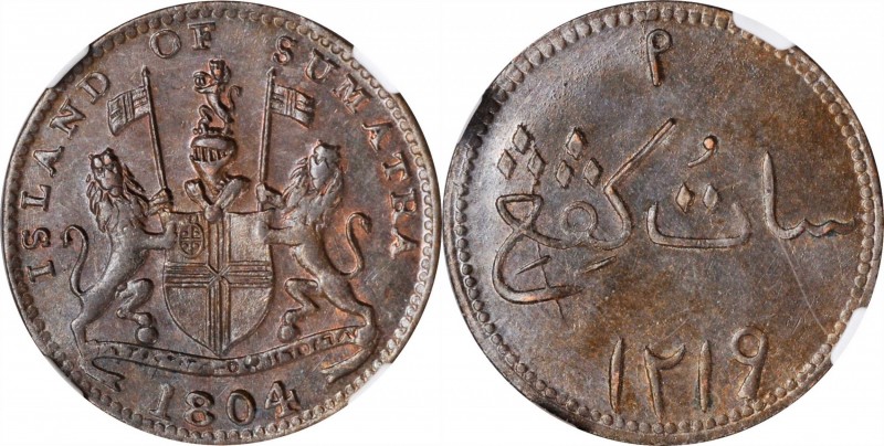 NETHERLANDS EAST INDIES. Sumatra. Keping, AH 1219 (1804) (1804). NGC MS-64 Brown...