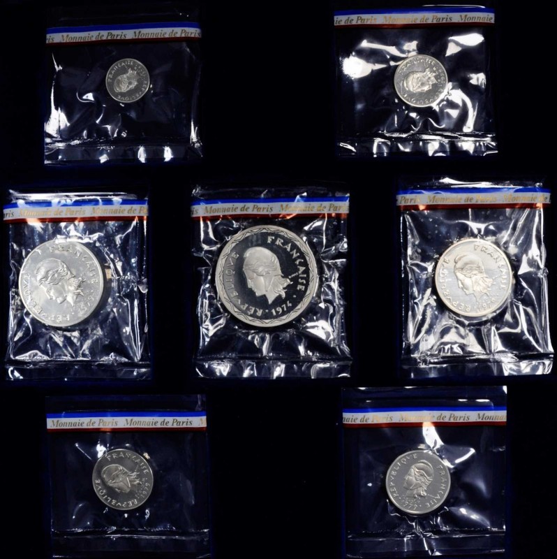 NEW HEBRIDES. Silver Piefort Proof Set (7 Pieces), 1974 & 1979. Paris Mint. Aver...