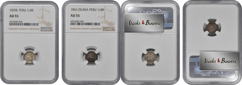 PERU. Duo of 1/4 Reales (2 Pieces), 1820 & 1841. Lima Mint. Both NGC AU-55.

1...