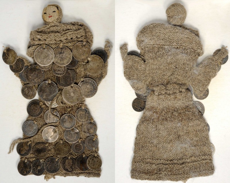 PERU. Coin-Ornamented Knitted Figure/Hand Puppet, ND (ca. late 19th century). AS...