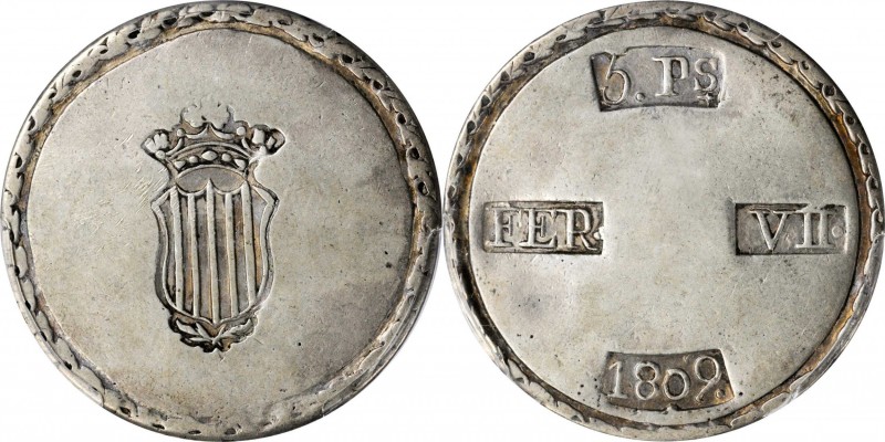 SPAIN. 5 Pesetas, 1809. Tarragona (Cataluna) Mint. Ferdinand VII. PCGS EF-40 Gol...