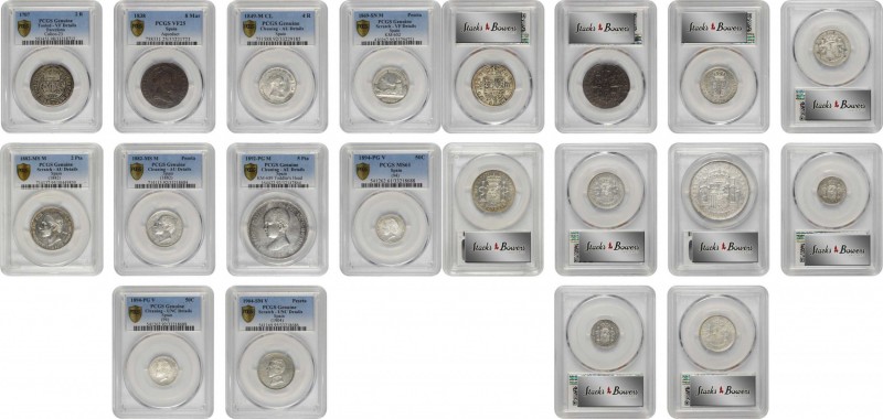 SPAIN. Group of Mixed Denominations (10 Pieces), 1707-1904. All PCGS Gold Shield...