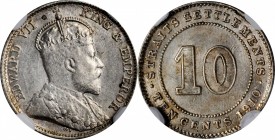 STRAITS SETTLEMENTS. 10 Cents, 1910-B. Bombay Mint. NGC MS-61.

KM-21a. Highly lustrous and brilliant, with some scattered marks throughout, though ...