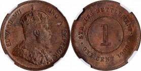 STRAITS SETTLEMENTS. Cent, 1908. London Mint. NGC MS-63 Brown.

KM-19. An enticing example that would appear to be a bit conservatively graded, this...