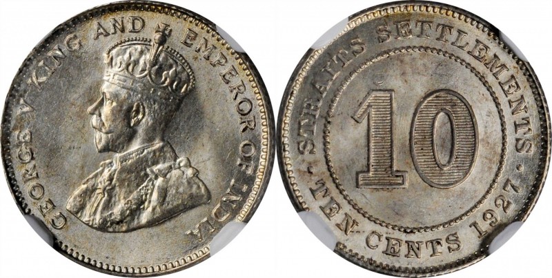 STRAITS SETTLEMENTS. 10 Cents, 1927. NGC MS-65.

KM-29b. A fully radiant Gem, ...
