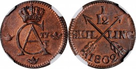 SWEDEN. 1/12 Skilling, 1802. Avesta Mint. Gustaf IV Adolf. NGC MS-64 Red Brown.

KM-563. Great quality for the type, this sharply struck specimen pr...