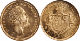 SWEDEN. 20 Kronor, 1885-EB. Oscar II. NGC MS-66.

Fr-93a; KM-748; AAH-17; Sieg-91. KEY DATE. Mintage: 6250. Sharply struck with frosty devices and l...