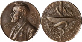SWEDEN. Nobel Nominating Committee for Medicine Bronze Medal, ND (1943). PCGS SPECIMEN-62 Brown Gold Shield.

By E. Lindberg. Obverse: Bust of Alfre...