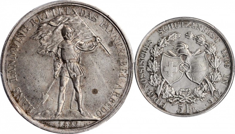 SWITZERLAND. 5 Francs, 1869. Bern Mint. PCGS Genuine--Cleaned, AU Details Gold S...