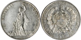 SWITZERLAND. 5 Francs, 1872. Bern Mint. PCGS AU-53 Gold Shield.

KMX-S11; R-1731. Shooting festival type: Zurich. Pleasingly toned and original, thi...