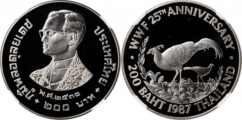 THAILAND. 200 Baht, BE 2530 (1987). NGC PROOF-69 Ultra Cameo.

KM-Y-206. Struc...