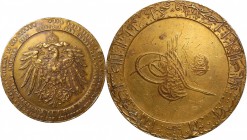 TURKEY. Kaiser Wilhelm & Sultan Mehmed V Rashad Bronze Medal, 1917. VERY FINE DETAILS.

96.94 gms. 65 mm. cf. Pere-1149. Mintage: 100. Obverse: Toug...