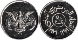 YEMEN. 50 Fils, 1979. London Mint. PCGS SPECIMEN-66 Gold Shield.

KM-Y-37. One of the more difficult dates in the series, this blazing specimen pres...