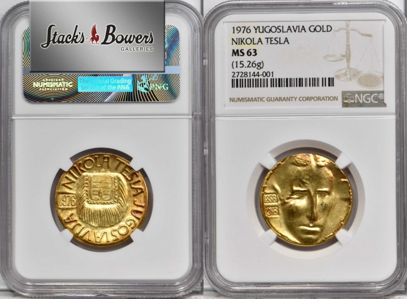 YUGOSLAVIA. Nikola Tesla Gold Medal, 1976. NGC MS-63.

Weight: 15.26 gms. Stam...