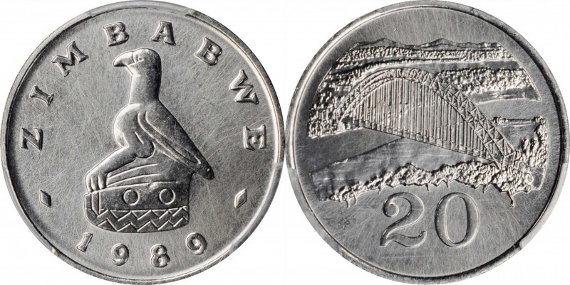 ZIMBABWE. 20 Cents, 1989. Kings Norton Mint. PCGS SPECIMEN-66 Gold Shield.

KM...