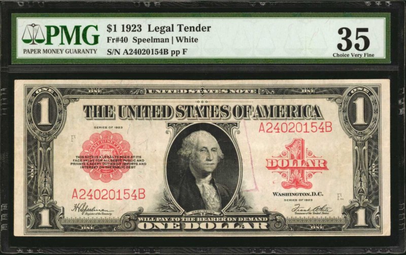 Fr. 40. 1923 $1 Legal Tender Note. PMG Choice Very Fine 35.

A mid-grade examp...