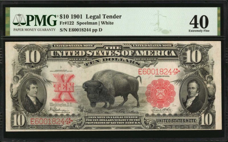 Fr. 122. 1901 $10 Legal Tender Note. PMG Extremely Fine 40.

A mid-grade examp...