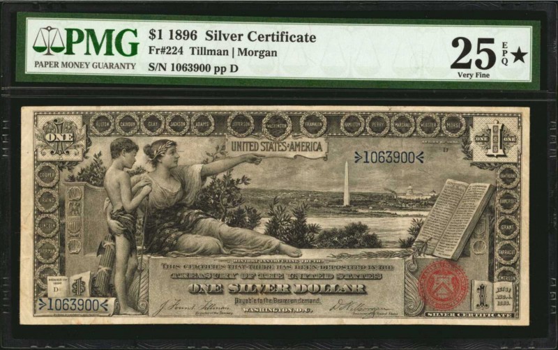 Fr. 224. 1896 $1 Silver Certificate. PMG Very Fine 25 EPQ *.

This Educational...