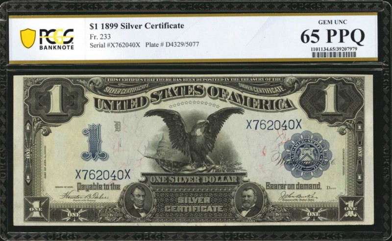 Fr. 233. 1899 $1 Silver Certificate. PCGS Banknote Gem Uncirculated 65 PPQ.

A...
