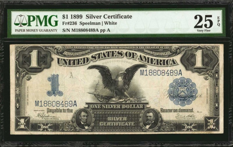 Fr. 236. 1899 $1 Silver Certificate. PMG Very Fine 25 EPQ.

A Very Fine exampl...